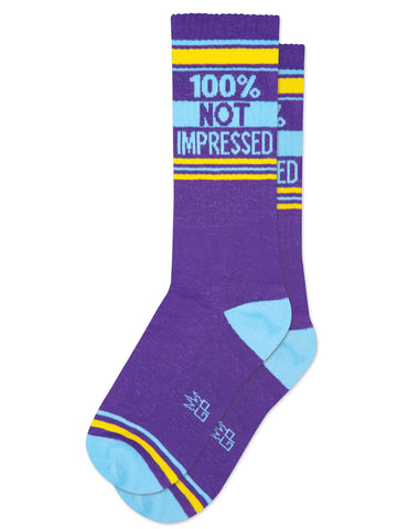 100% Not Impressed Gym Crew Socks, by Gumball Poodle. Made in USA!