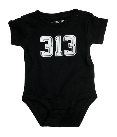 313 Baby One-Piece. Infant Bodysuit, Playsuit. Black