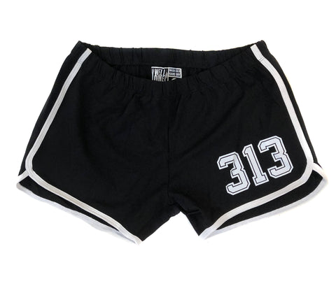 313 Shorts, Black & White Athletic Style Short Shorts