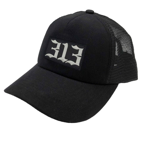 313 Detroit Old English Script Snapback Cap - Trucker or Flatbill style