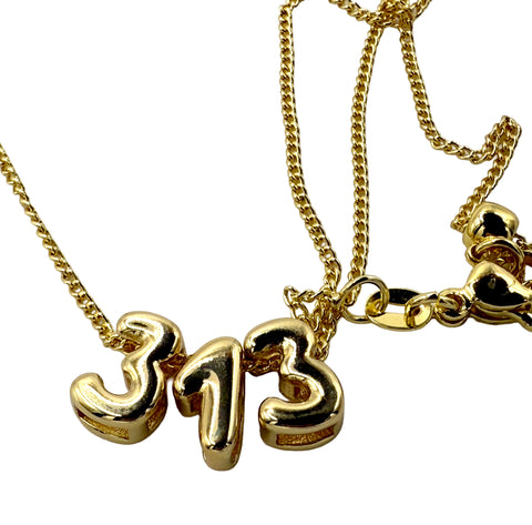 313 Bubble Letter Necklace, Balloon Script Number Pendant