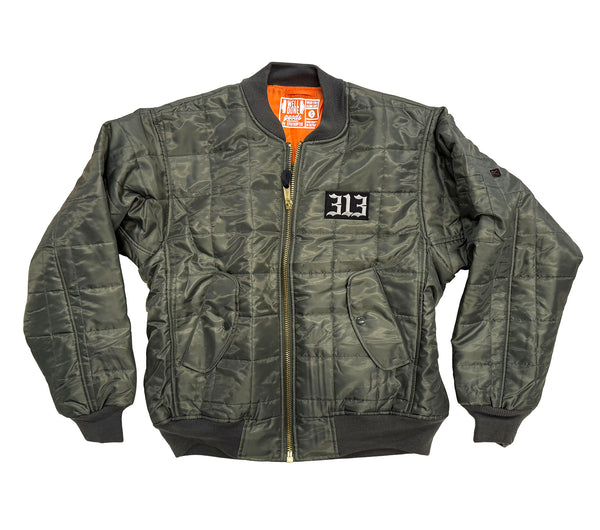 313 Quilted MA-1 Flight Bomber Puffer Jacket, Olive Green – Well