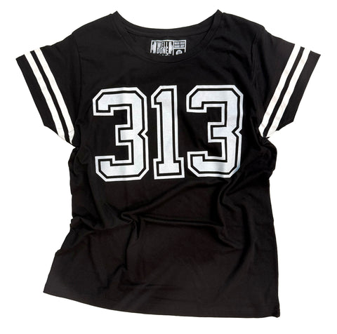 313 Detroit Stripe T-shirt, Front Print Women's Cut Shirt