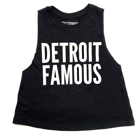 Detroit Famous Cropped Tank Top, Women's Raw Edge Racerback Tank