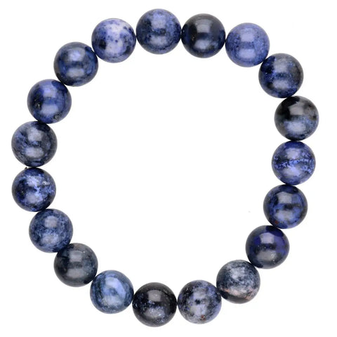 Dumortierite Bead Bracelet, 10mm Round Beaded Mala Stretch Bracelet