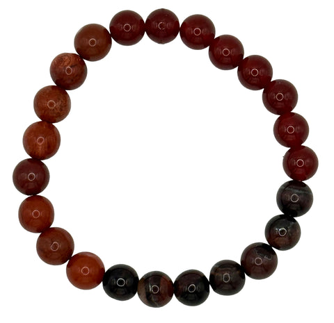 Triple Power: Red Tiger's Eye, Red Jasper, and Carnelian Stone Bead Mala Bracelet