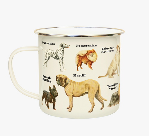 Dogs Enamel Mug. Natural History Print Metal Coffee Cup