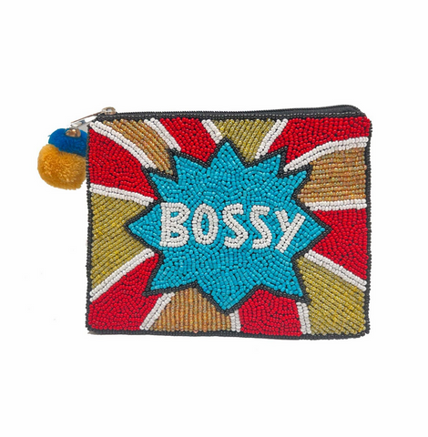 BOSSY Beaded Coin Purse. Beaded Change Purse, Zipper Pouch