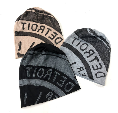 Manhole Cover Slouchy Cotton Beanie Caps, Spirit of Detroit