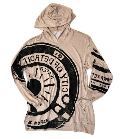 Spirit of Detroit Manhole Cover Lightweight Jersey Hoodie, Beige