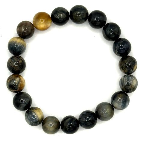 Natural Hawk Eye & Tiger's Eye Stone Bead Mala Bracelet, 10mm