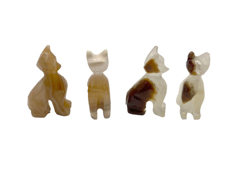 Carved Onyx Cats: (Black, Blue, White, Orange Calcite, Zebra and Amber)