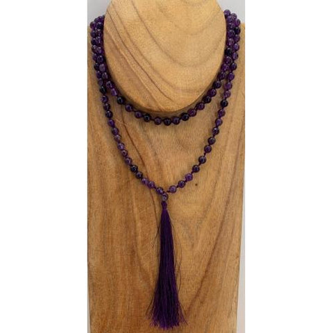 Mala Bead Necklaces, Natural Stone Long Beaded Necklaces