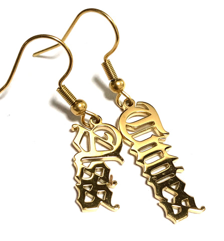 Ass+Titties Earrings, Old English Script Dangles