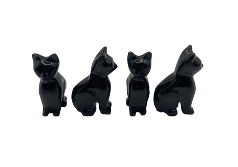 Carved Onyx Cats: (Black, Blue, White, Orange Calcite, Zebra and Amber)