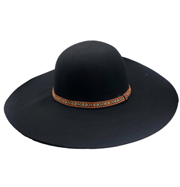 Black Wool Wide Brim Hat with Western Style Band Floppy Black Wool Ha Well Done Goods by Cyberoptix