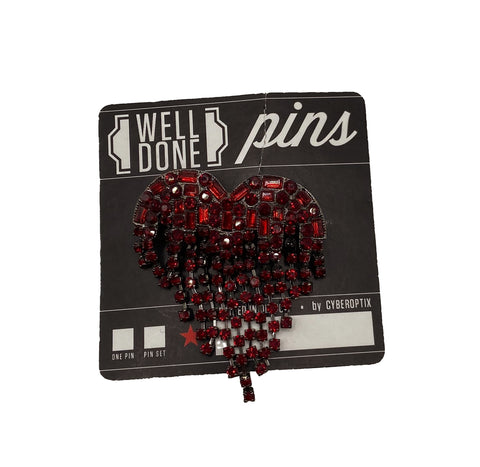Bleeding Heart Rhinestonel Pin, Crystal Brooch.