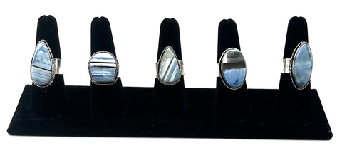 Silver Plated Blue Opal Adjustable Ring, by Anju. Handmade Fair Trade Jewelry