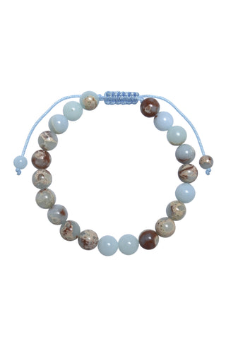 Blue Shoushan Bead Bracelet, Light Blue Macrame Cord. Beaded Mala Bracelet