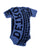 Detroit Tire manhole in black printed on blue baby oneise