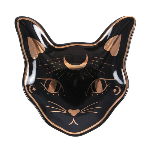 Black Cat Ceramic Trinket Dish with Gold Foil