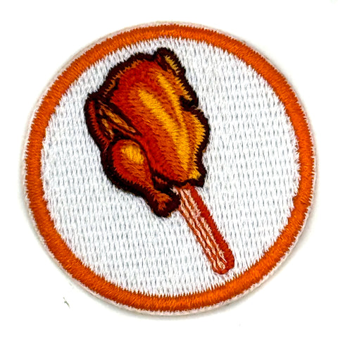 Chicken on a Stick 1.5" round iron on patch