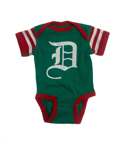 Old English D Christmas Elf One-Piece, Detroit Baby Snapsuit