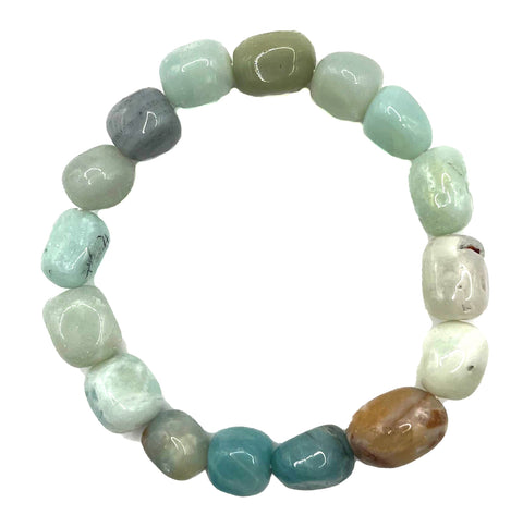 Chunky Amazonite Tumbled Stone Bead Mala Stretch Bracelet