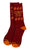 Maroon socks with 'CONEY DOG' text and hot dog graphics on a white background