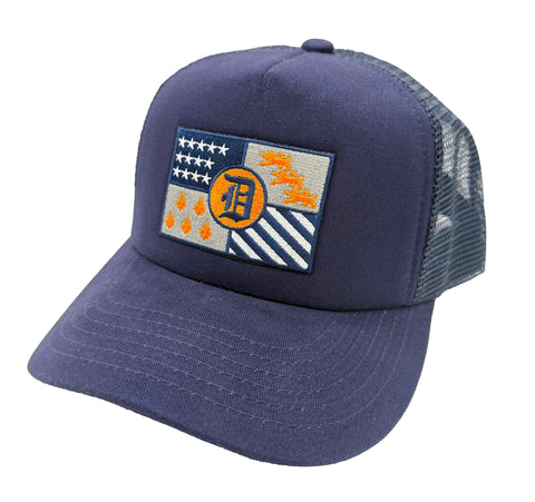 Detroit Flag Hat, Detroit Baseball Fan Gameday colors - Trucker or Flatbill Style