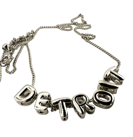 Detroit Bubble Letter Necklace, Balloon Script Pendant