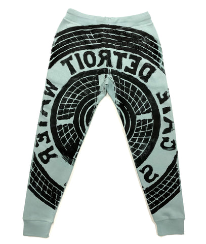 Detroit Tire Manhole Print Pants, Jogger Sweatpants - Seafoam Green