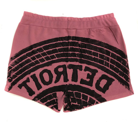 French Terry Manhole Cover Shorts, Mauve - Detroit Tire Print
