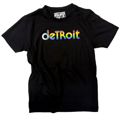 Detroit Pride T-Shirt. Rainbow, Rhythm & Progress black shirt