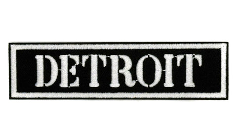 Detroit Biker Style Patch, Iron-on Embroidered Stencil Text Patch