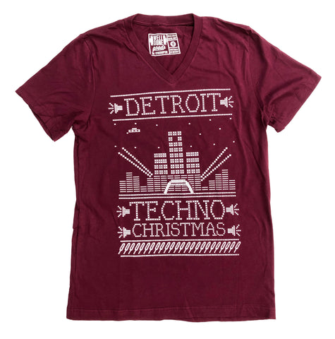 Detroit Techno Christmas, Holiday V-Neck T-Shirt - burgundy