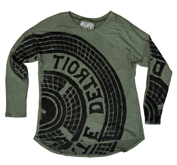 Manhole Cover Hacci Knit Pullover, Olive. Unisex/Women's Cut