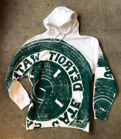 Michigan Green and White Manhole Cover Pullover Hoodie - Detroit Tire Print