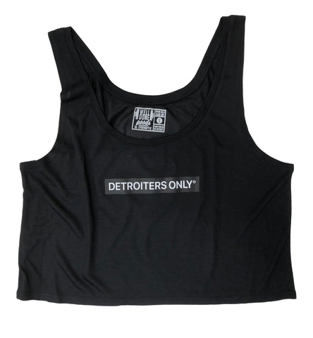 Detroiters Only Cropped Tank Top, 80s Logo Parody. Women's Black Flowey Tank
