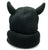 Devil Horns Knit Ski Mask, Black Balaclava w/ Stuffed 3D Horns