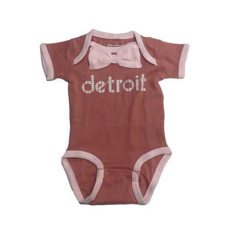 Digital Detroit Bow Tie Baby One-Piece, Mauve Pink Infant Bodysuit
