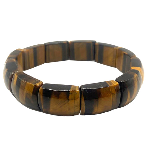 Tiger's Eye Bracelet, Large Flat Stone Bead Stretch Bracelet