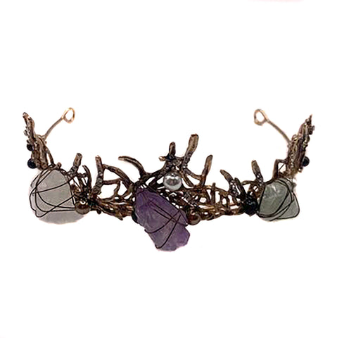 Forest Fairy Crystal Crown. Raw Crystal Wire-Wrapped Tiaras, Stone Headbands