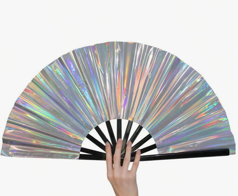 Iridescent PVC Clack Fans, holographic silver
