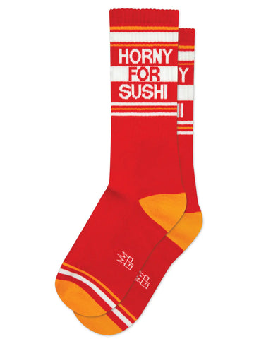 Horny For Sushi Gym Crew Socks, by Gumball Poodle. Made in USA!