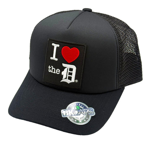 I Love the D Trucker Cap. I ❤️ the D Hat, Curved black hat with mesh reverse
