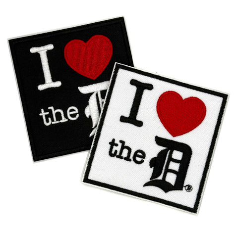 I Love the D Patch. I ❤️ the D, Iron-on Embroidered Detroit Patch, choose black or white