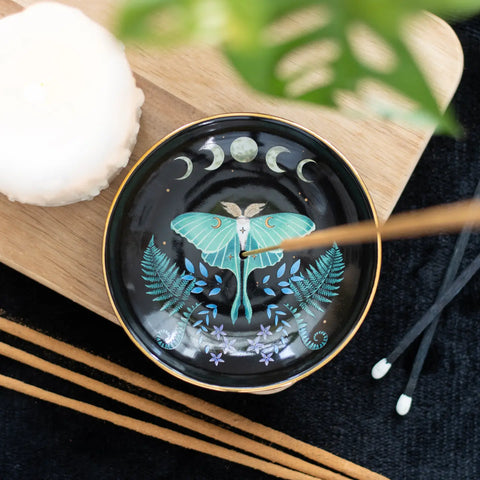 Dark Forest Luna Moth Incense Burner, Ash Catcher. Stick Incense Burner.