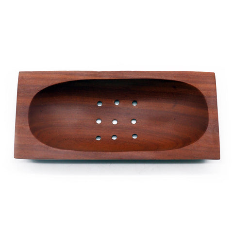Dark Mahogany Wood Soap Dish, Rectangle with drainage holes