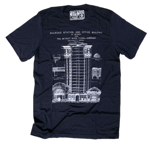 Michigan Central T-Shirt, MCS Detroit Train Station Blueprint Shirt, Unisex Tee